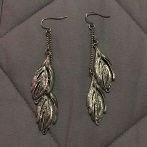 Silver Dangly Feather Earrings NEVER WORN